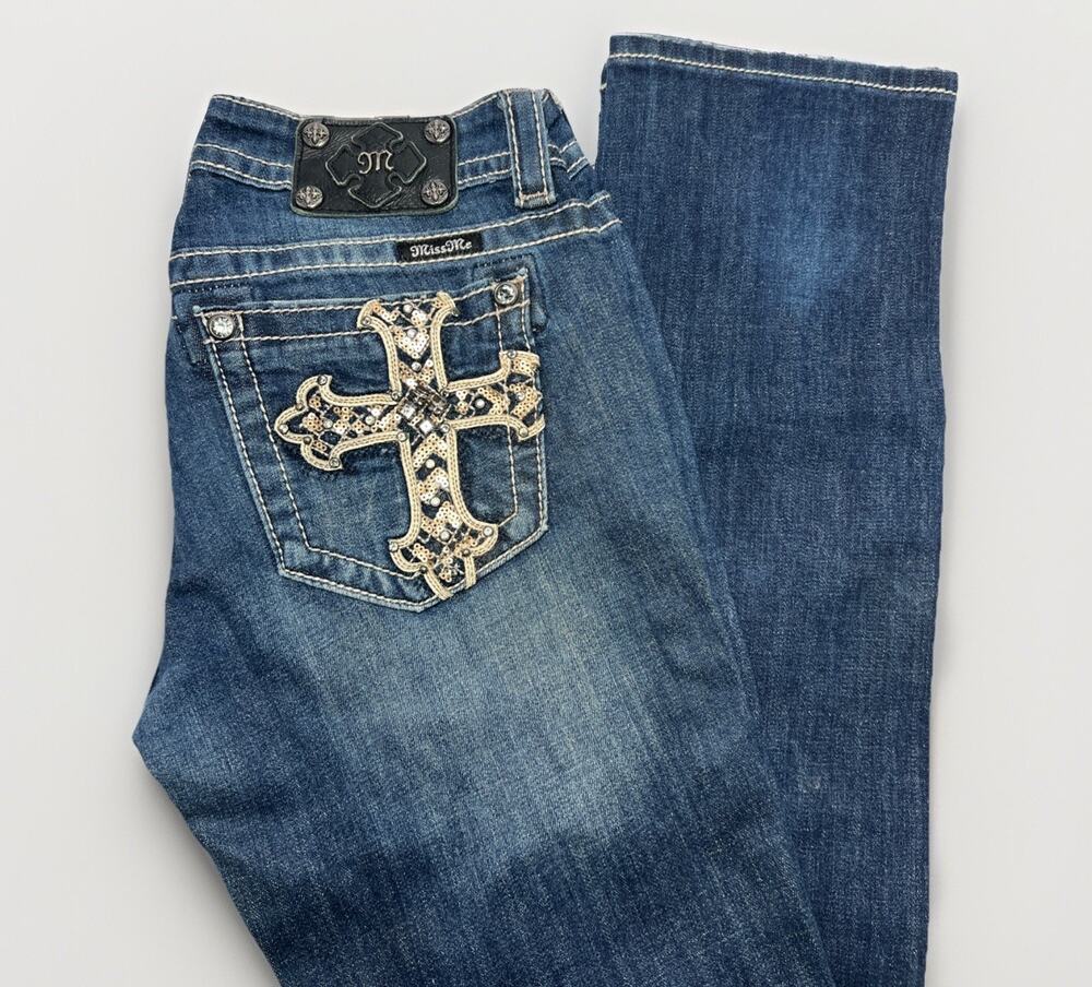 Miss Me Jeans Womens 28x33 Signature Rise Straight Cross Embellished Pockets